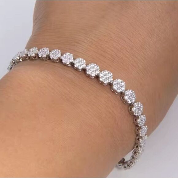 Certified 3.78CT Seven Stone Moissanite Luxury Flower Tennis Bracelet 4.5MM - Picture 12 of 13